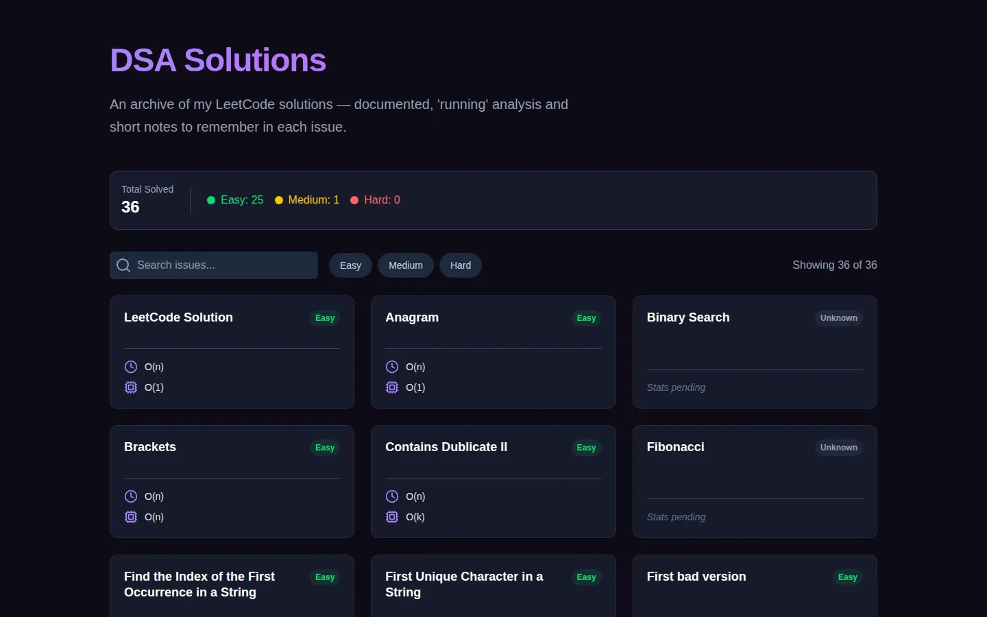 Screenshot of DSA Solutions